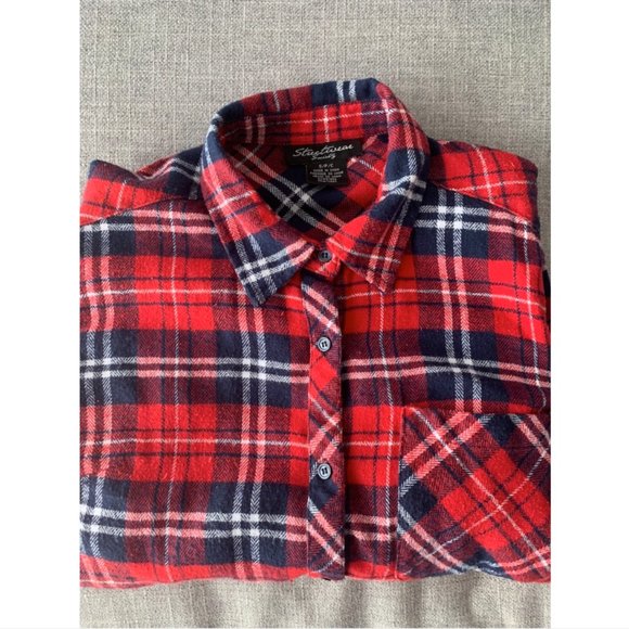 ✨STREETWEAR SOCIETY RED PLAID LONG SLEEVE FLANNEL BUTTON-UP SIZE: US S - Picture 3 of 3